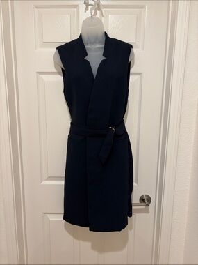 H&M Navy Sleeveless Wrap-Front Mini Dress with Belt